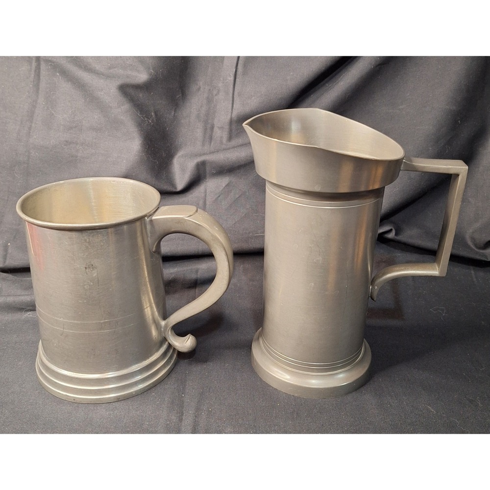 Royal Holland KMD Daalderop Pewter Pitcher & Woodbury Pewterers Beer Stein Set